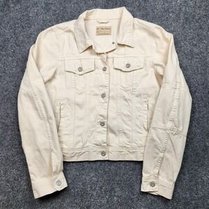 We The Free Denim Jacket Womens‎ Large White Button Front Trucker Cotton Short